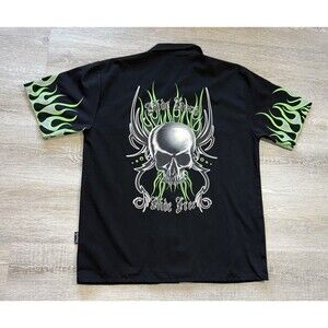 Y2K Dragonfly Button Down Shirt Size XL  "RIDE HARD RIDE FREE" Skull Flames